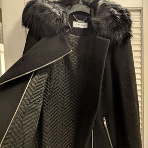 Calvin Klein Black Peacoat with Black Faux Fur